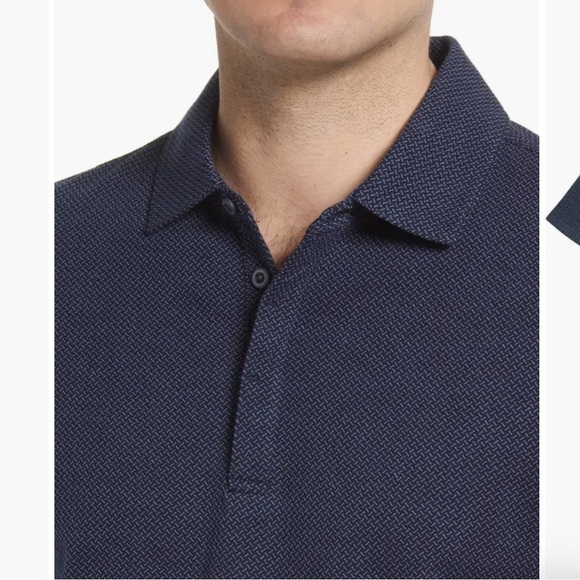 Robert Barakett Creston Micropattern Jacquard Polo Sz. XL Navy Blue Short Sleeve - Picture 4 of 12